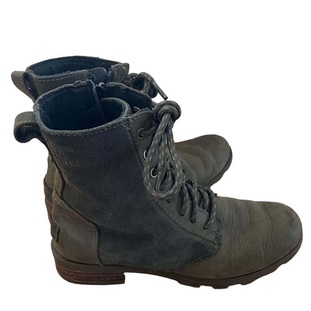 Sorel Emelie Combat Boot Waterproof Green Suede Leather-Size 7